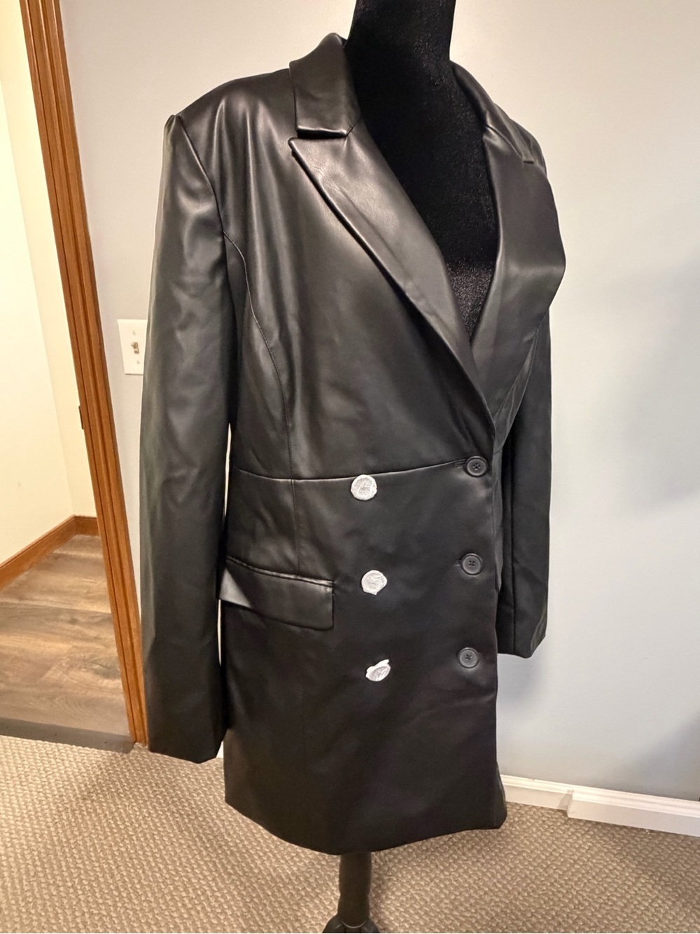 Steve Madden Vegan Leather Long Coat Blazer Black XL NWT - Picture 1 of 5